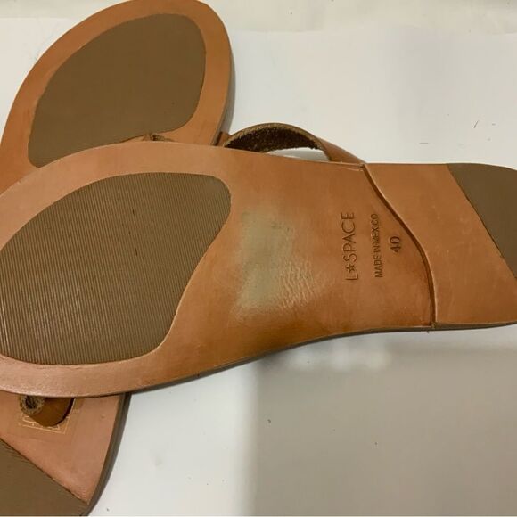 L*SPACE by Cocobelle Shore Break Tan Leather Strappy Sandals Slides 40 - Picture 3 of 7